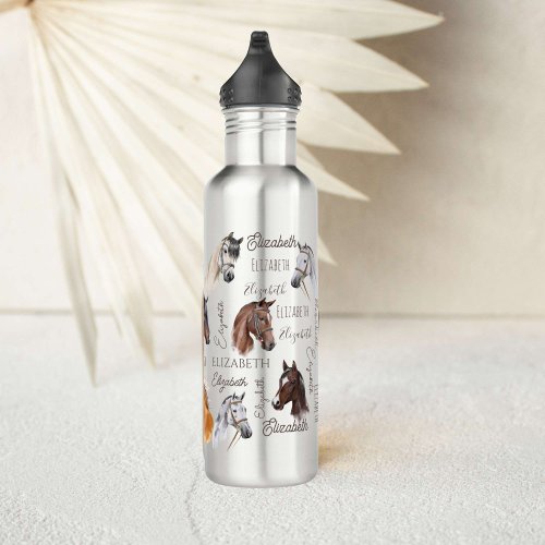 Horse equestrian gifts for girls personalized name stainless steel water bottle