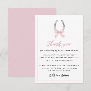 Horse Equestrian Modern Pink Bow Baby Shower Thank You Card