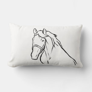 Horse Equestrian Pony Cowboy Western Black White Lumbar Pillow