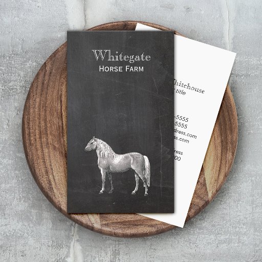 Customizable White Horse Equestrian Rustic Black Business Card