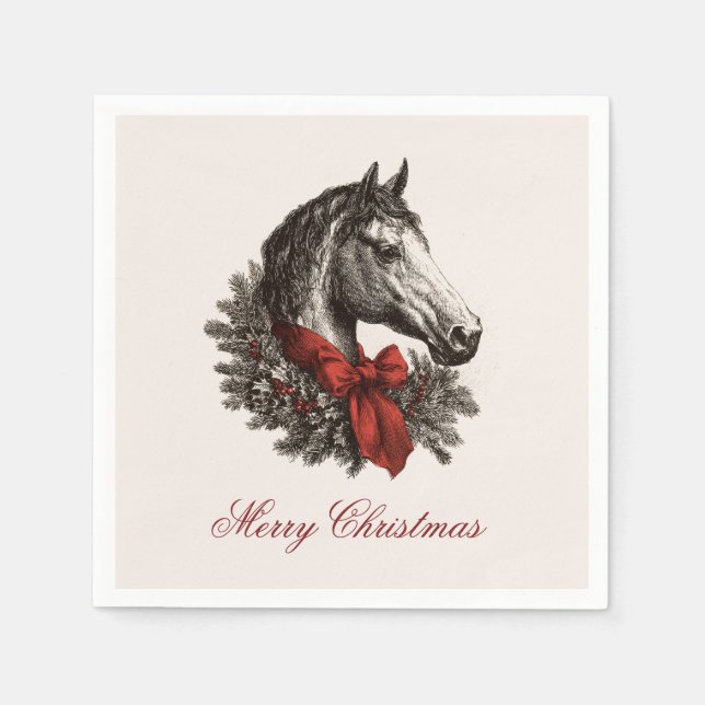 Horse Equestrian Vintage Style Christmas Napkins (Front)