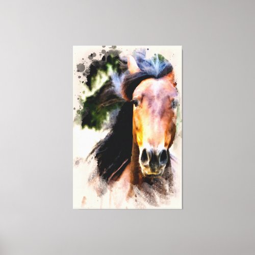  Horse Equine AR22 Black Mane Wall Canvas Print