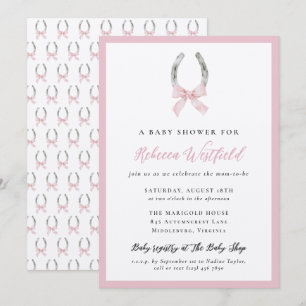 Horse Equine Pink Girl Ribbon Bow Baby Shower Invitation