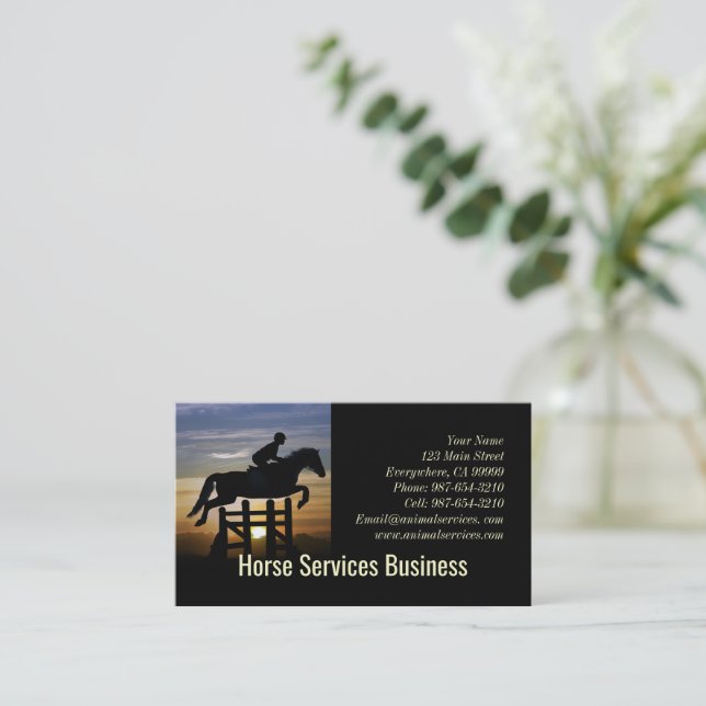 Horse Equine Service Boarding Veterinarian Lessons Business Card (Standing Front)