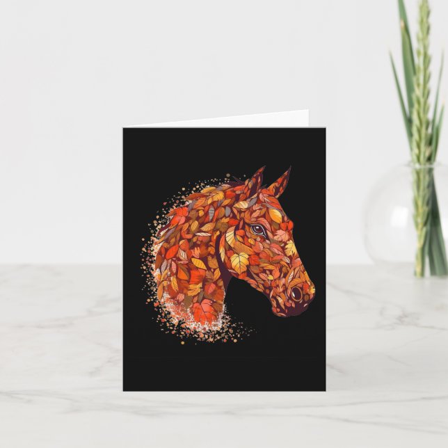 Horse Face Fall Leaves Thanksgiving Day Horseback  Card (Front)