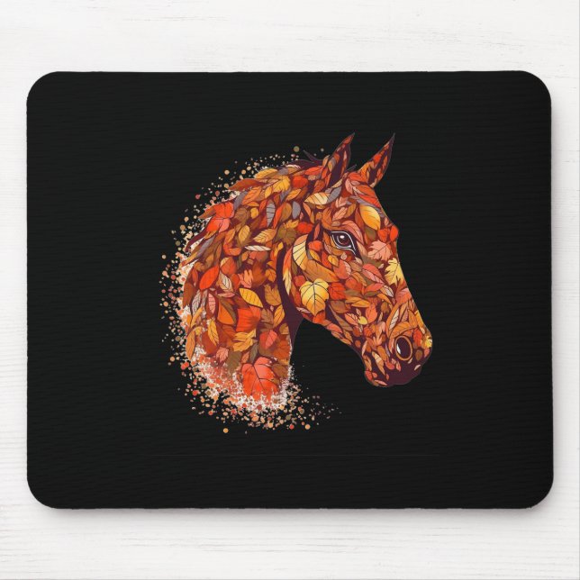 Horse Face Fall Leaves Thanksgiving Day Horseback  Mouse Pad (Front)