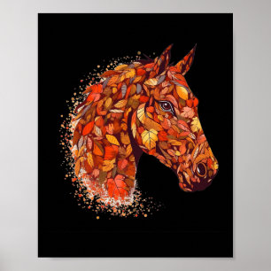 Horse Face Fall Leaves Thanksgiving Day Horseback Poster