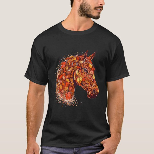 Horse Face Fall Leaves Thanksgiving Day Horseback  T-Shirt (Front)