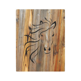 Horse Face on Wood Planks Metal Print