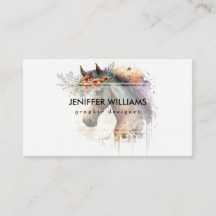 Horse face with flower wreath business card