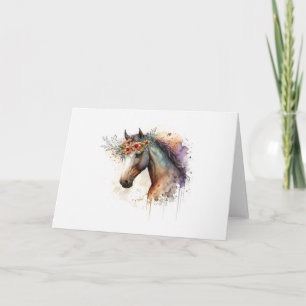 Horse face with flower wreath card