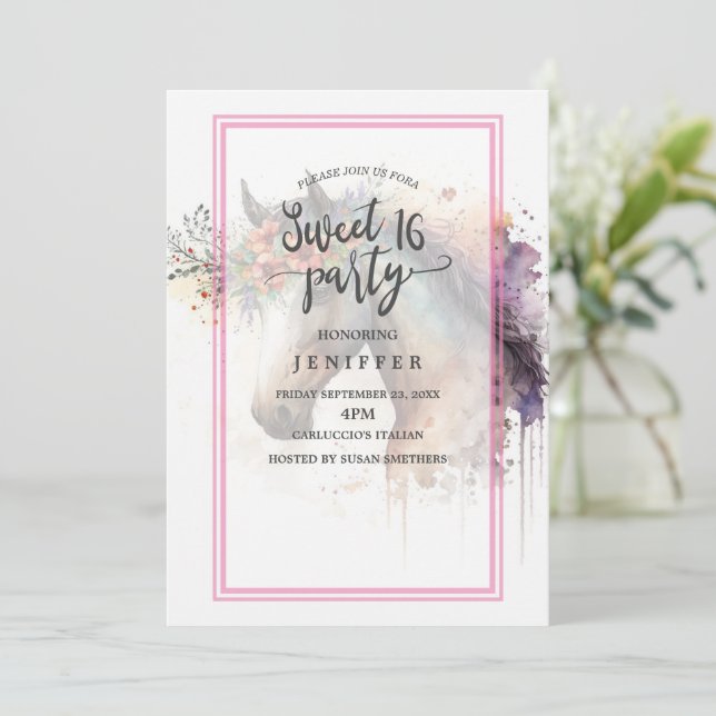 Horse face with flower wreath.          invitation (Standing Front)