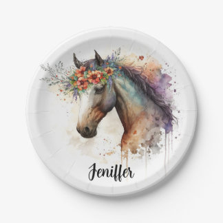 Horse face with flower wreath paper plates