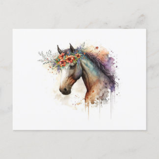 Horse face with flower wreath postcard