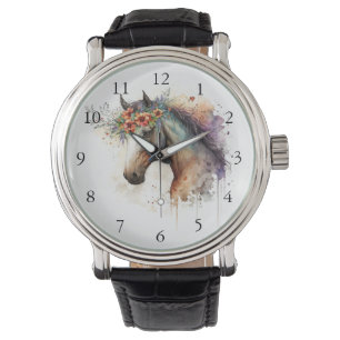 Horse face with flower wreath         watch