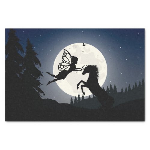 Horse Fairy Silhouette Moon Forest Hill Decoupage Tissue Paper