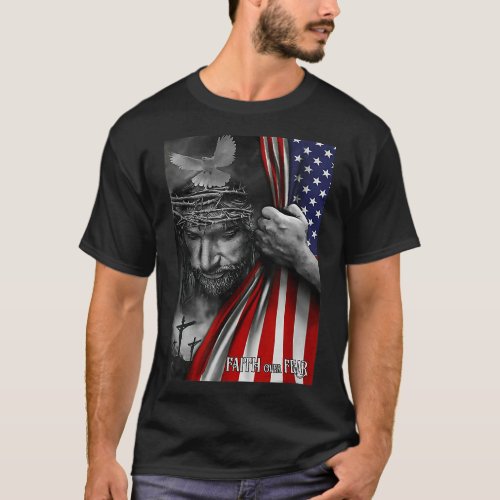 Horse Faith over fear Jesus American Flag Patriot  T_Shirt