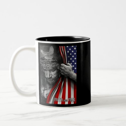 Horse Faith over fear Jesus American Flag Patriot  Two_Tone Coffee Mug