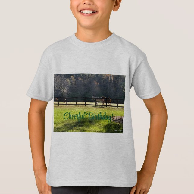 Horse Fans, Cheerful Birthday, T-Shirt (Front)