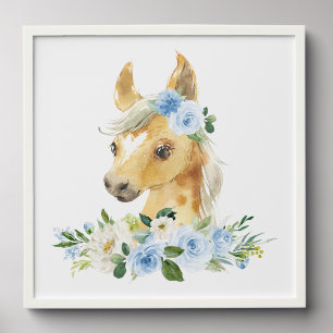 Horse, Farm Animals, Blue Flowers, Boy Nursery Peel And Stick Photo Tile