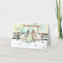 Horse Farm Animals Christmas Card Chickens Goats