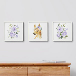 Horse, Farm Animals, Lilac Flowers, Gender Neutral Peel And Stick Photo Tile