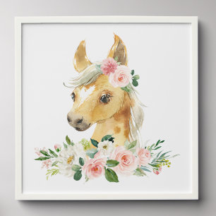 Horse, Farm Animals, Pink Flowers, Girl Nursery Peel And Stick Photo Tile
