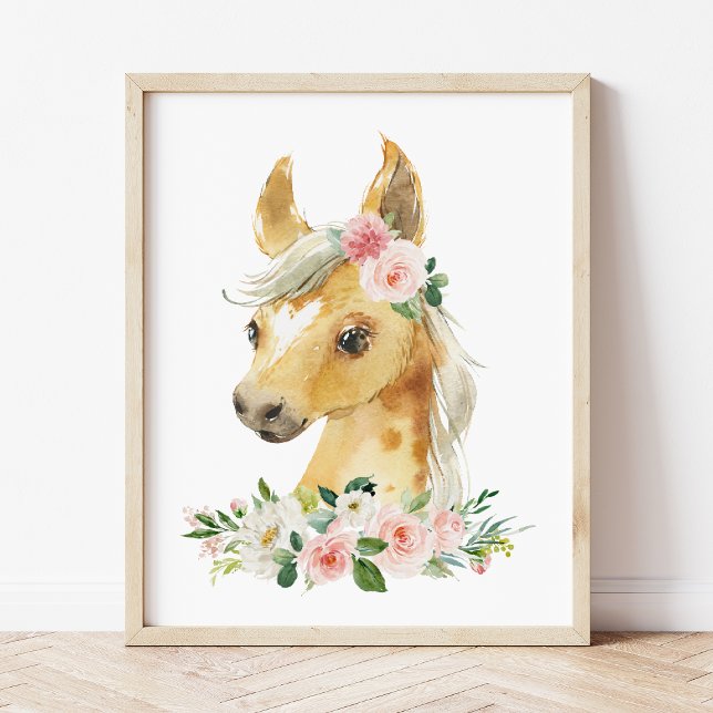 Horse, Farm Animals, Pink Flowers, Girl Nursery Photo Print (Creator Uploaded)