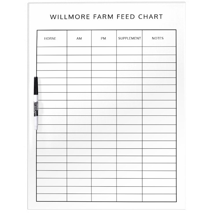 Horse Farm Barn Feed Chart Care Chart Dry Erase Board Zazzle