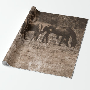 Horse Farm Vintage Country Rustic Sepia Western Wrapping Paper