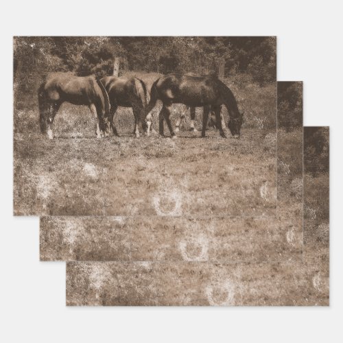 Horse Farm Vintage Country Rustic Sepia Western Wrapping Paper Sheets