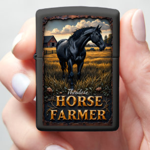 Horse Farmer Black Horse Red Barn Field Zippo Lighter