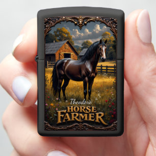 Horse Farmer Dark Horse Wooden Barn Fence Zippo Lighter