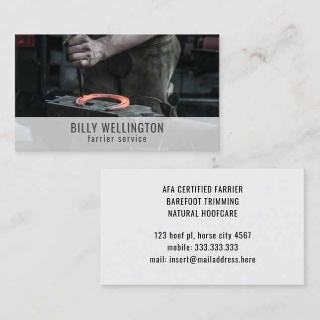 Horse Farrier Blacksmith Horseshoeing Equine Trim  Business Card (Front/Back)