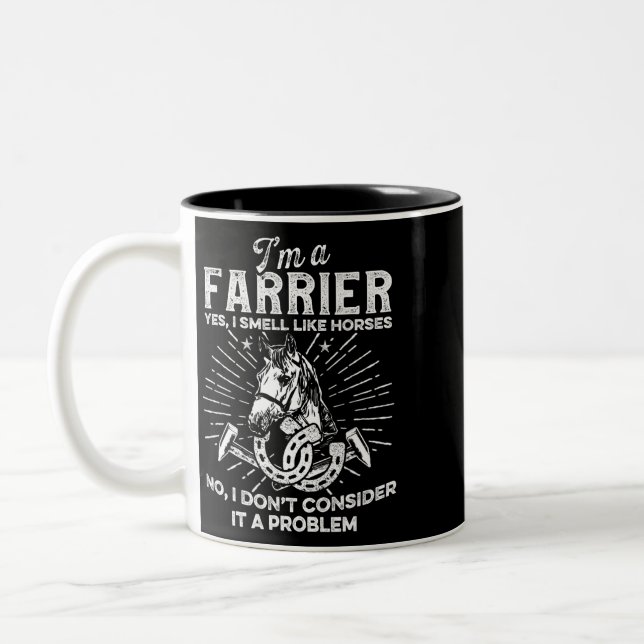 Horse Farrier Hero Horseshoe Hoof Trimming Equine  Two-Tone Coffee Mug (Left)