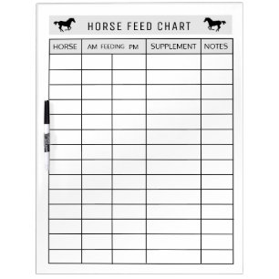 Horse Feed Chart,Feeding Schedule for Horse Stable Dry Erase Board