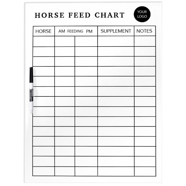 Horse Feed Chart,Feeding Schedule for Horse Stable Dry Erase Board (Front)