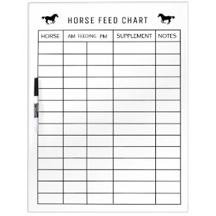 Horse Feed Chart,Feeding Schedule for Horse Stable Dry Erase Board