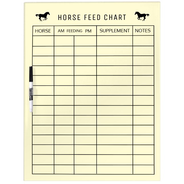 Horse Feed Chart,Feeding Schedule for Horse Stable Dry Erase Board (Front)