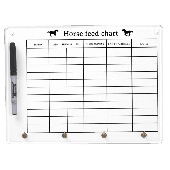Horse Feed Chart Feeding Schedule For Horse Stable Dry Erase Board With