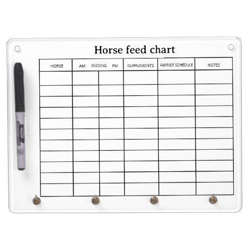 Horse Feed ChartFeeding Schedule for Horse Stable Dry Erase Board With Keychain Holder