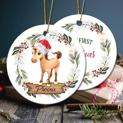 Horse first Christmas horse lover Ceramic Ornament
