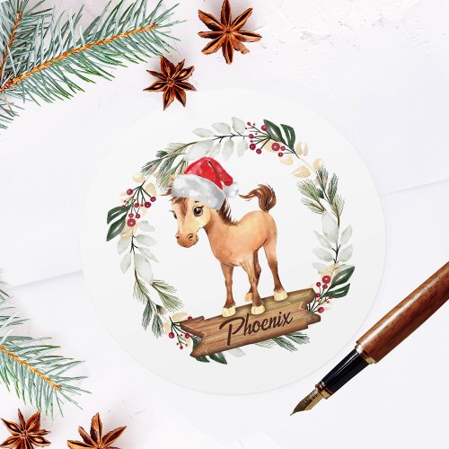 Horse first Christmas horse lover Classic Round Sticker