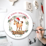 Horse first Christmas horse lover Magnet<br><div class="desc">Horse's first Christmas ornament with watercolor artwork,  a cute horse in Santa hat and your custom text.</div>