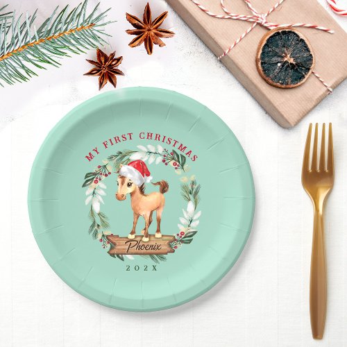 Horse first Christmas horse lover Paper Plates