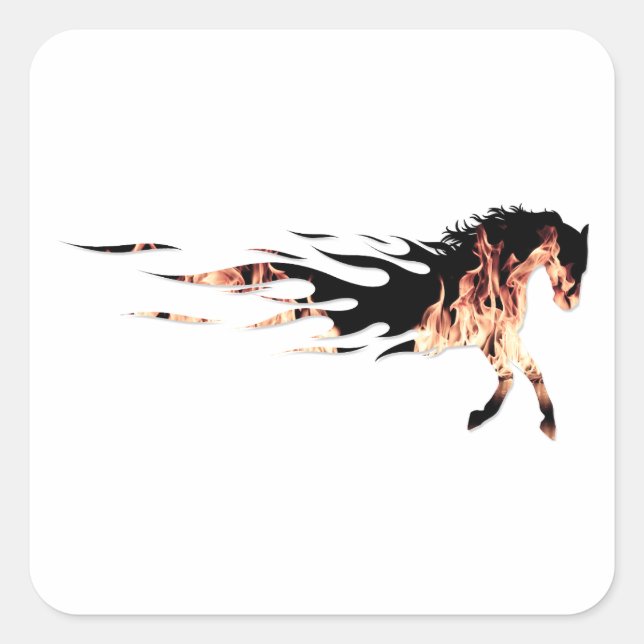 Horse Flames, Horse Logo, Horse Square Sticker (Front)