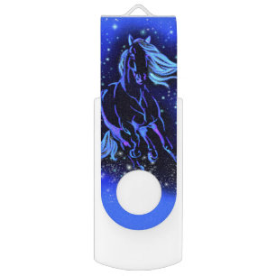 Horse Flash Drive Running In Blue Moonlight Night