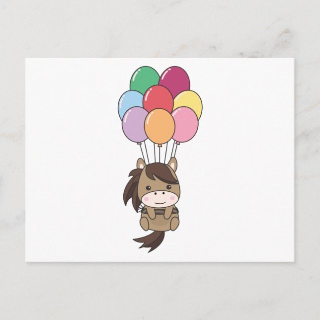 Horse Flies Up With Colorful Balloons Up Postcard (Front)