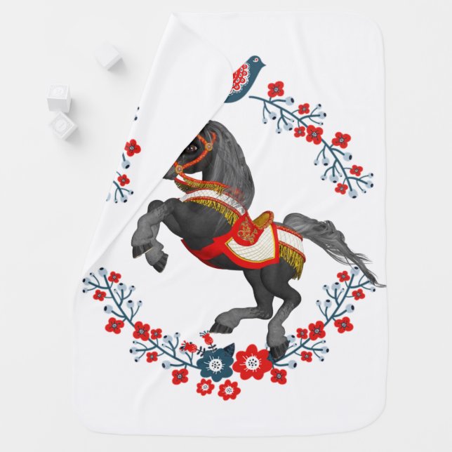 Horse Floral Baby Blanket (In Situ)