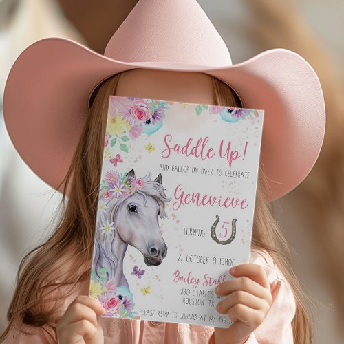 Horse Floral Birthday Invitation for Girl